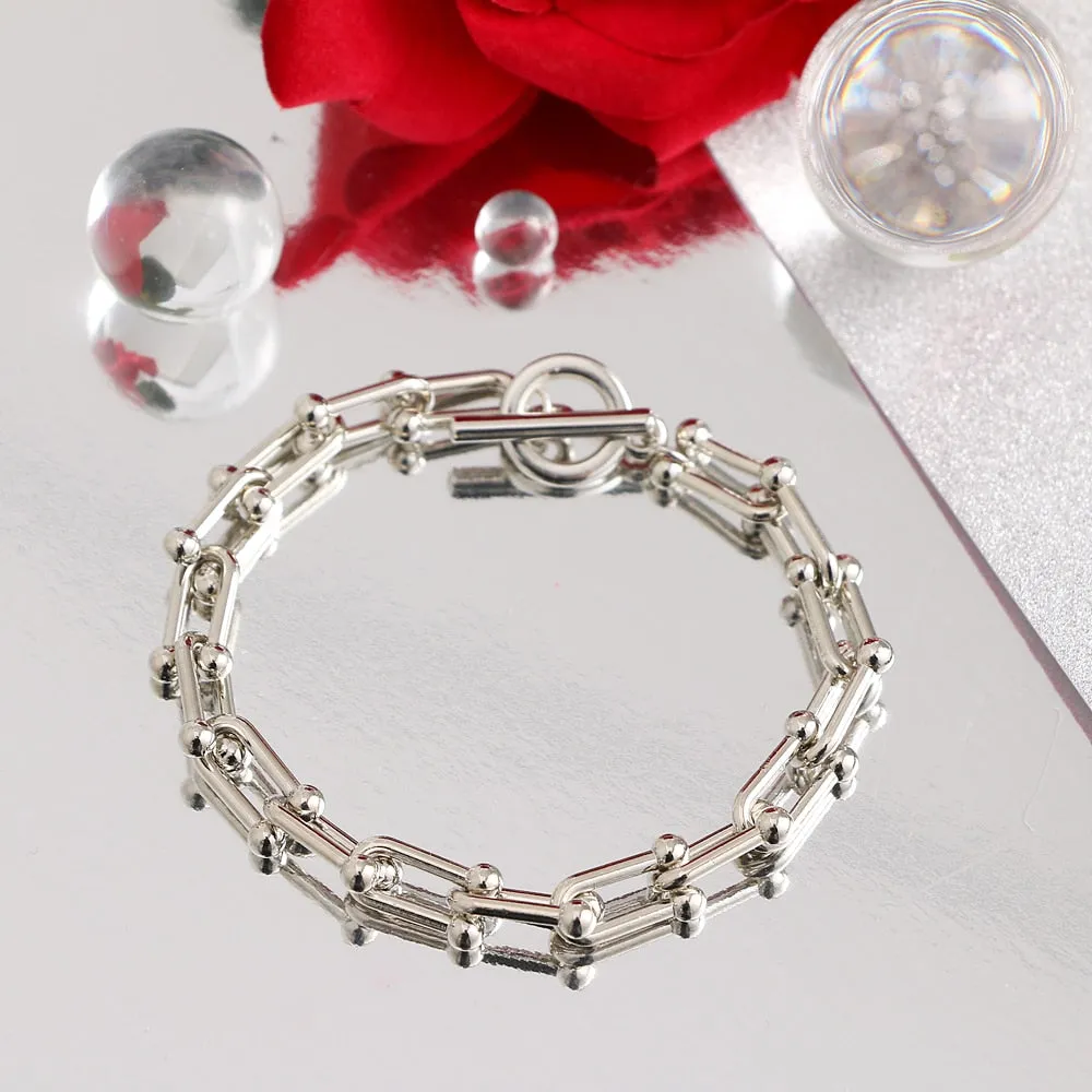 Thick Vintage Punk Metal Double Chain Pendant Bracelets