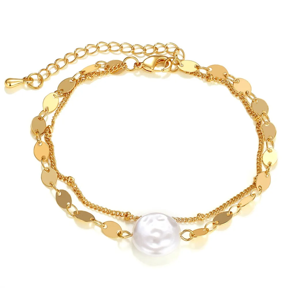 Thick Vintage Punk Metal Double Chain Pendant Bracelets