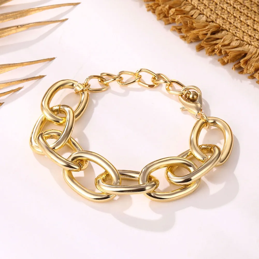 Thick Vintage Punk Metal Double Chain Pendant Bracelets