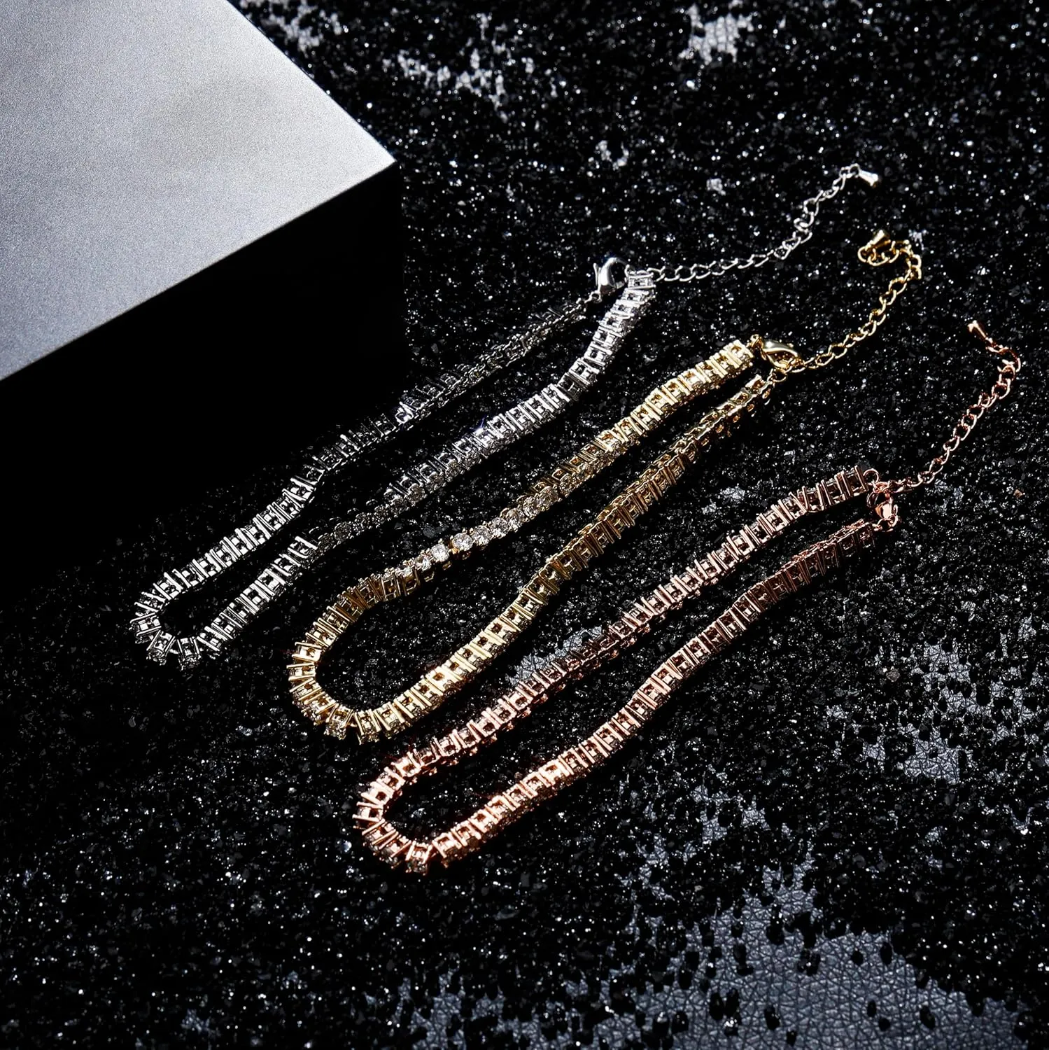 TOPGRILLZ Tennis Ankle Bracelet Gold Anklet Adjustable with Extension 14K Gold Plated Iced out Diamond 3-6mm Fashion Stylish Foot Jewelry for Women