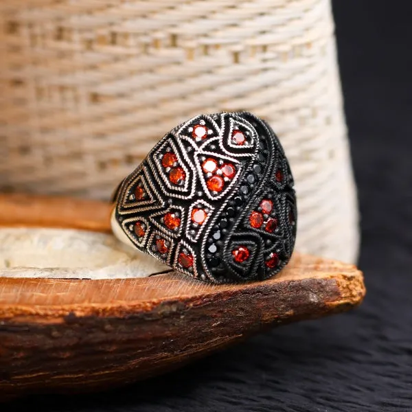 Turkish Cocktail Zircon Men's Ring Handmade Exclusive Design