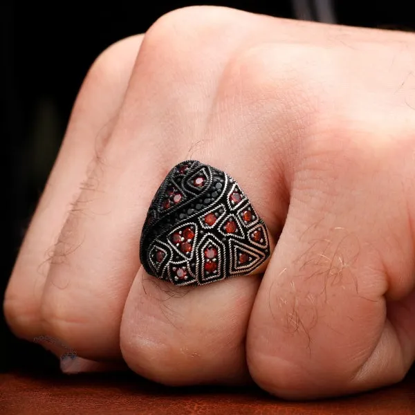 Turkish Cocktail Zircon Men's Ring Handmade Exclusive Design