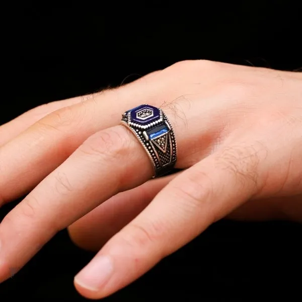 Turkish Cocktail Zircon Stone Men's Ring Handmade Exclusive Design