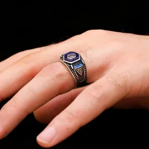 Turkish Cocktail Zircon Stone Men's Ring Handmade Exclusive Design