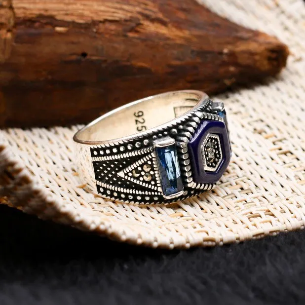 Turkish Cocktail Zircon Stone Men's Ring Handmade Exclusive Design