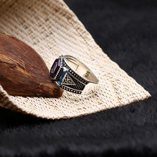 Turkish Cocktail Zircon Stone Men's Ring Handmade Exclusive Design