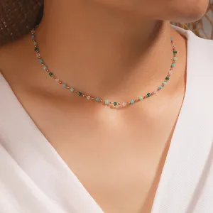 Turquoise Boho Necklace - Handmade Beaded Bead Choker