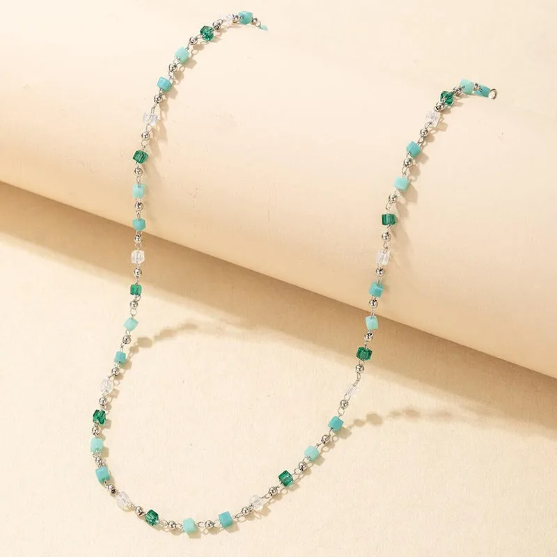Turquoise Boho Necklace - Handmade Beaded Bead Choker