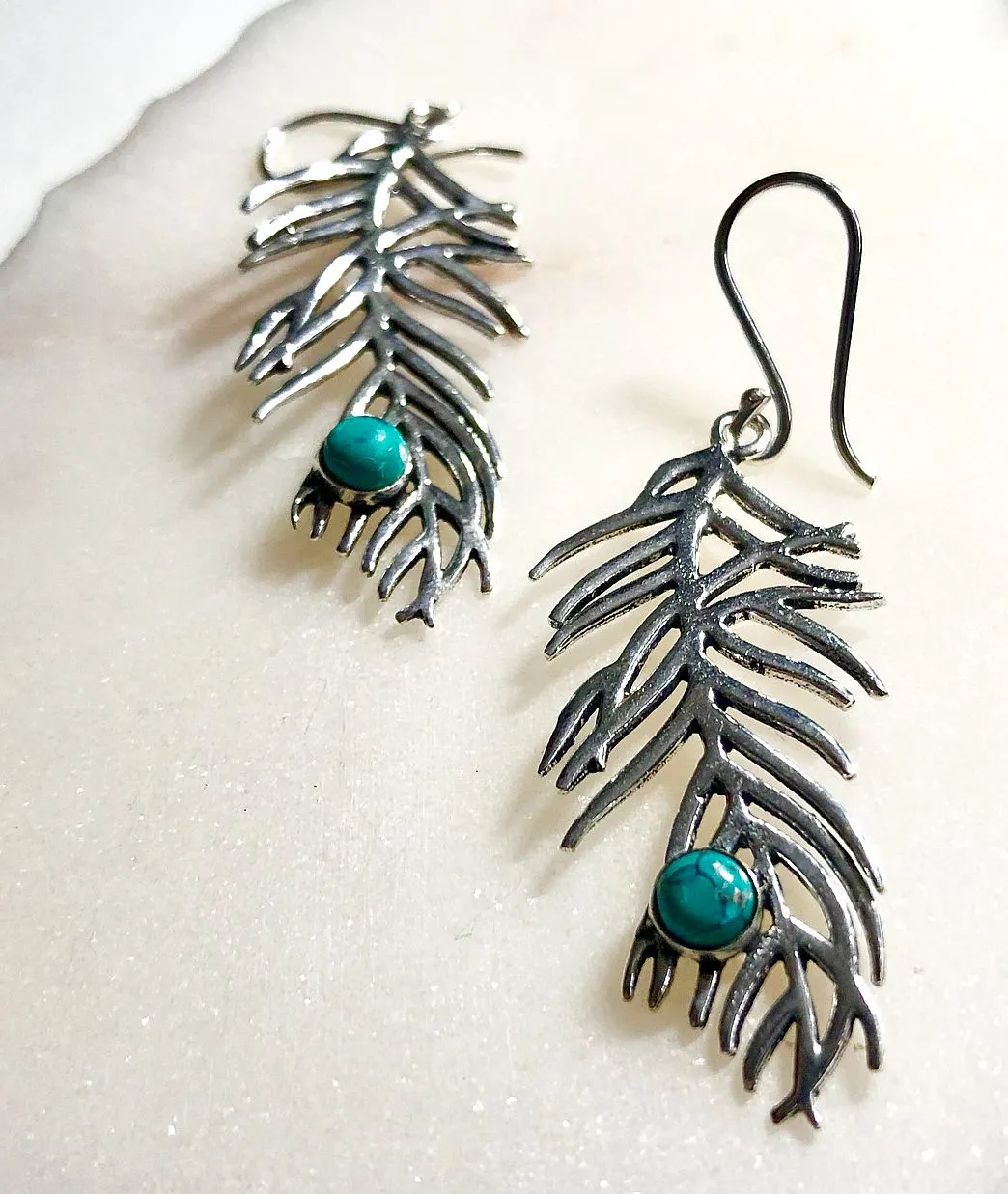 Turquoise Feather Earrings