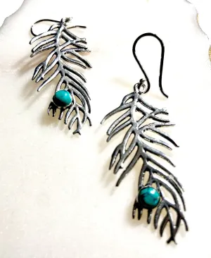 Turquoise Feather Earrings