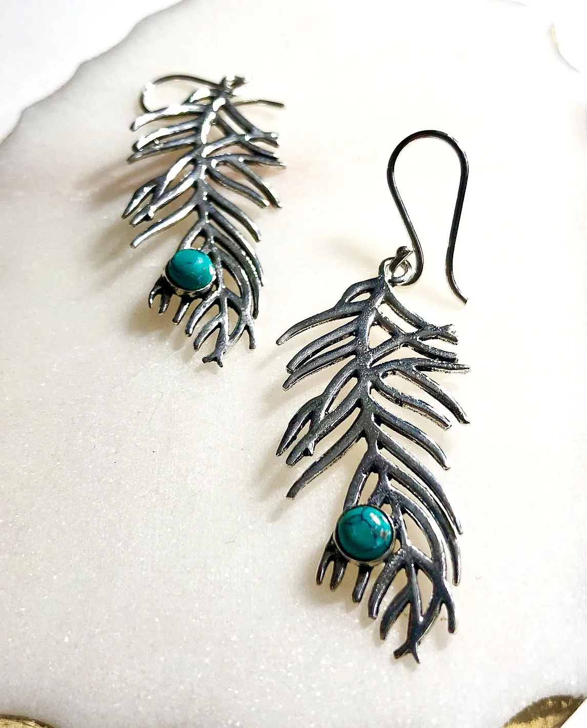 Turquoise Feather Earrings