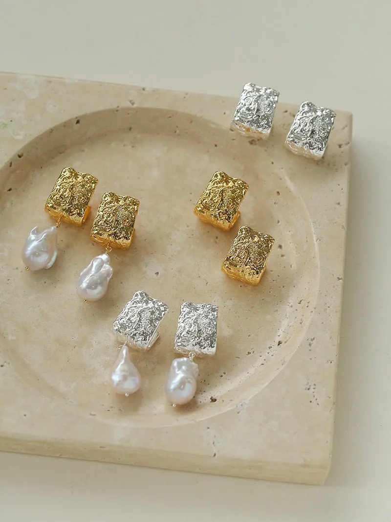 Unique Lava Baroque Pearl J Drop Earrings
