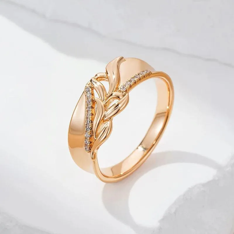 Unique Rolled 14K Rose Gold Fashion Shiny AAA Zircon Diamonds Wide Big Rings - Ethnic Party Retro Jewellery