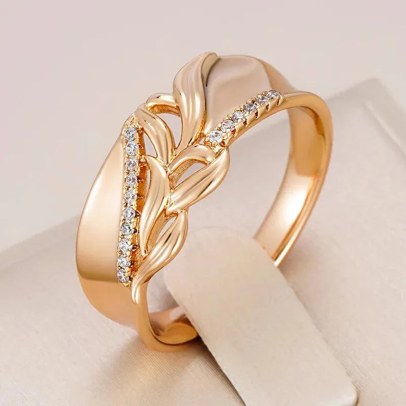 Unique Rolled 14K Rose Gold Fashion Shiny AAA Zircon Diamonds Wide Big Rings - Ethnic Party Retro Jewellery