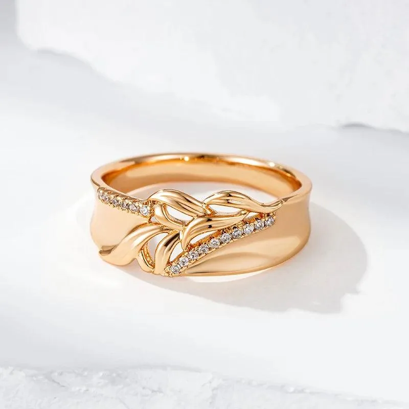 Unique Rolled 14K Rose Gold Fashion Shiny AAA Zircon Diamonds Wide Big Rings - Ethnic Party Retro Jewellery
