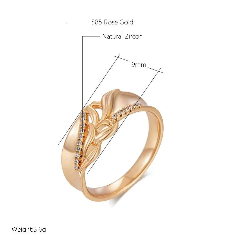 Unique Rolled 14K Rose Gold Fashion Shiny AAA Zircon Diamonds Wide Big Rings - Ethnic Party Retro Jewellery