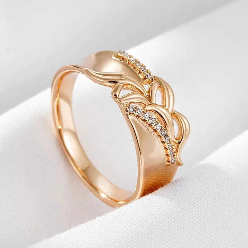 Unique Rolled 14K Rose Gold Fashion Shiny AAA Zircon Diamonds Wide Big Rings - Ethnic Party Retro Jewellery