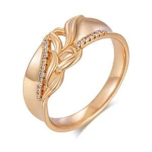 Unique Rolled 14K Rose Gold Fashion Shiny AAA Zircon Diamonds Wide Big Rings - Ethnic Party Retro Jewellery
