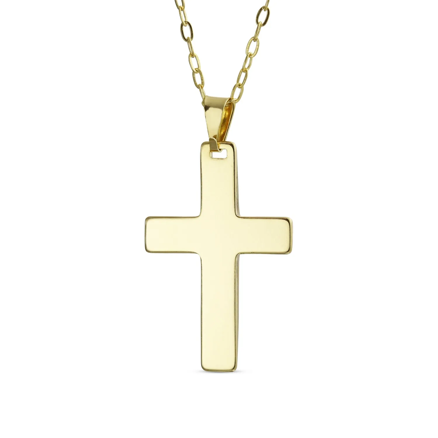 Unisex Religious Cross Pendant Necklace Gold Plated 1.5 Inch Simple Design