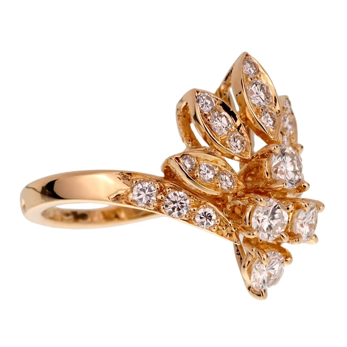 Van Cleef & Arpels Vintage Diamond Cocktail Yellow Gold Ring Sz 5 1/2
