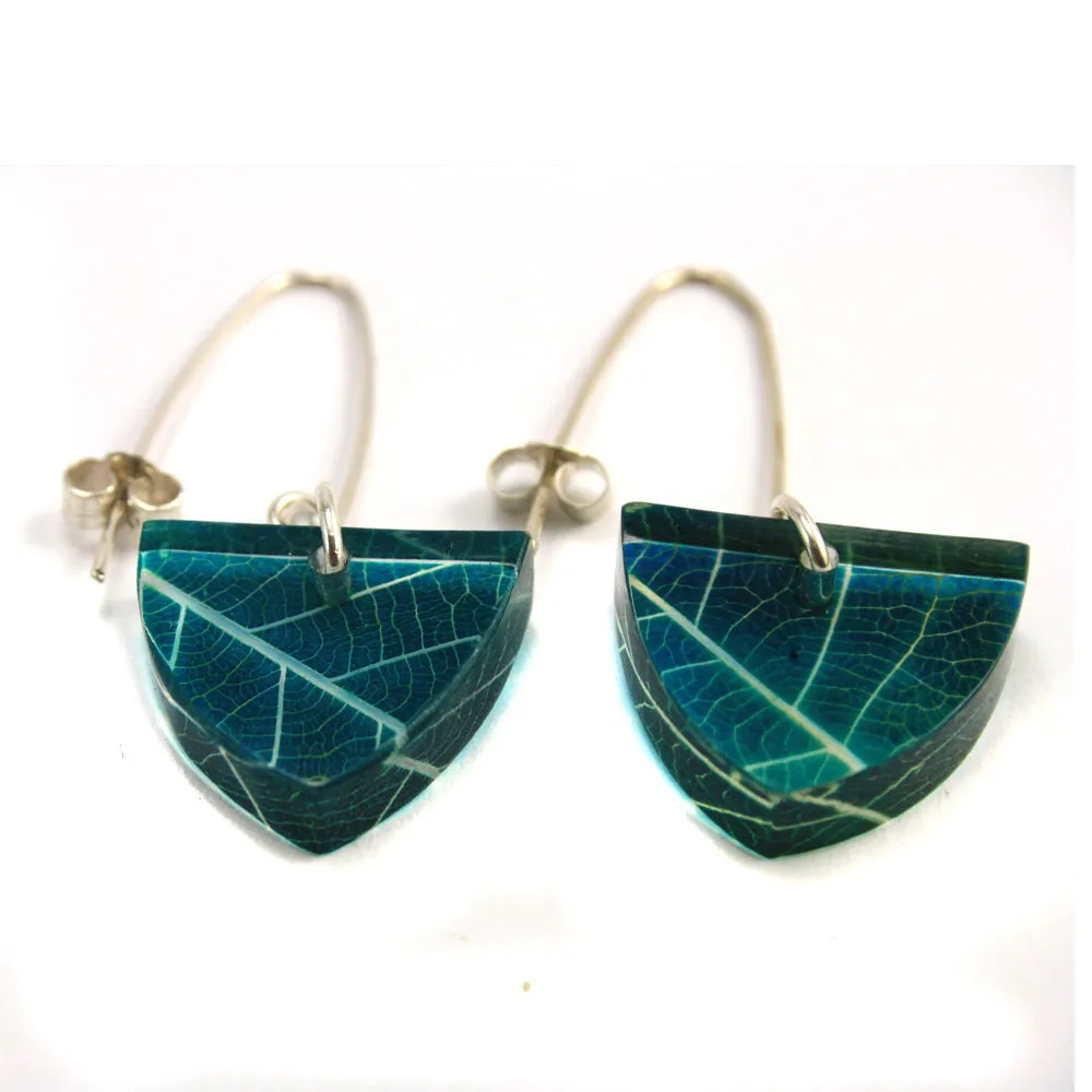 Veridian Green Skeleton Leaf | Small Triangle Earrings | Recycled Perspex (Copy)