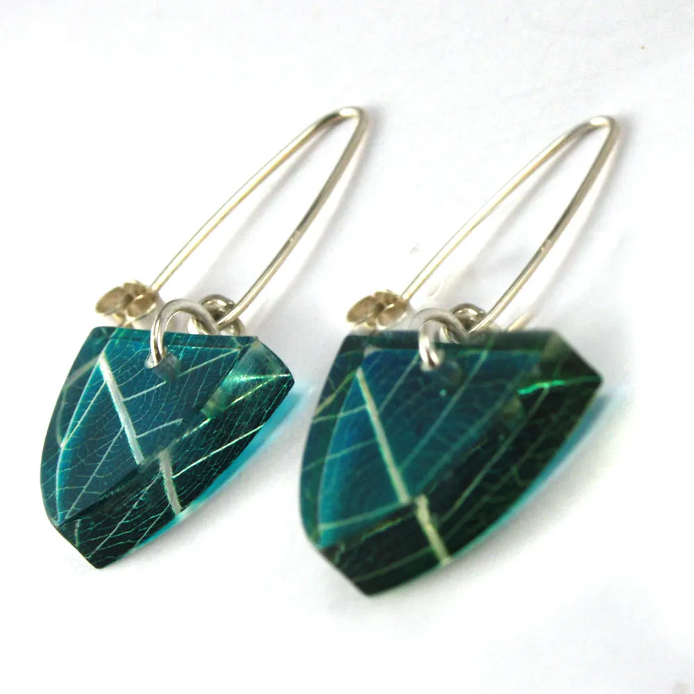 Veridian Green Skeleton Leaf | Small Triangle Earrings | Recycled Perspex (Copy)