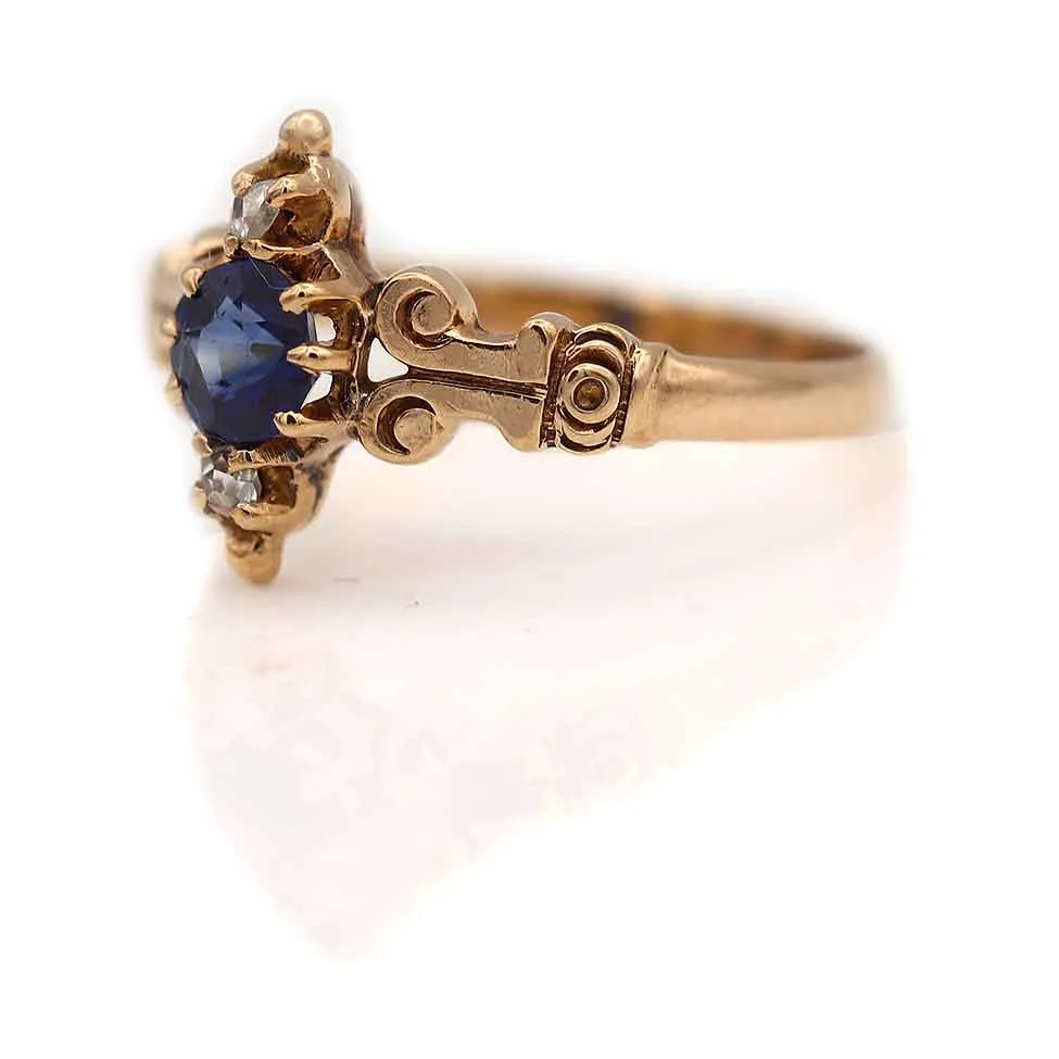 Victorian .34 CTW North South Sapphire Rose Cut Diamond Antique Engagement Ring