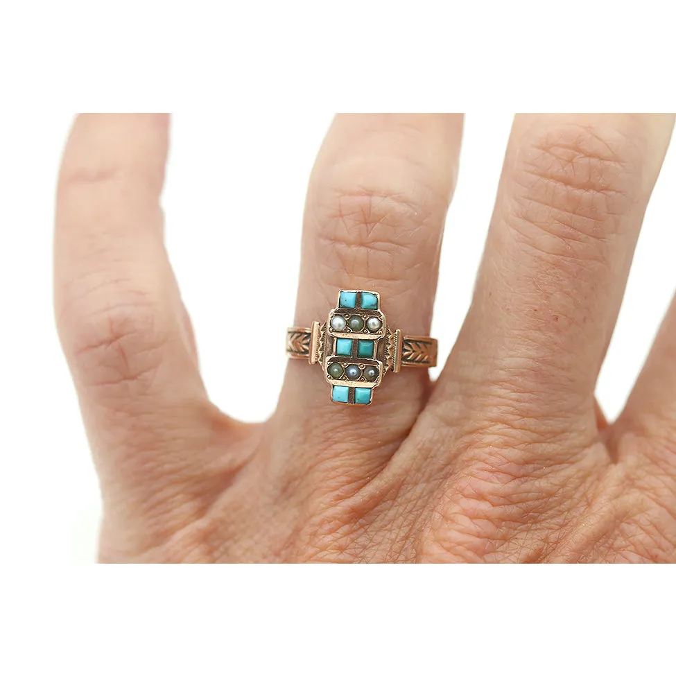 Victorian Turquoise and Pearl Engagement Ring