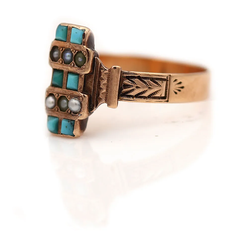 Victorian Turquoise and Pearl Engagement Ring