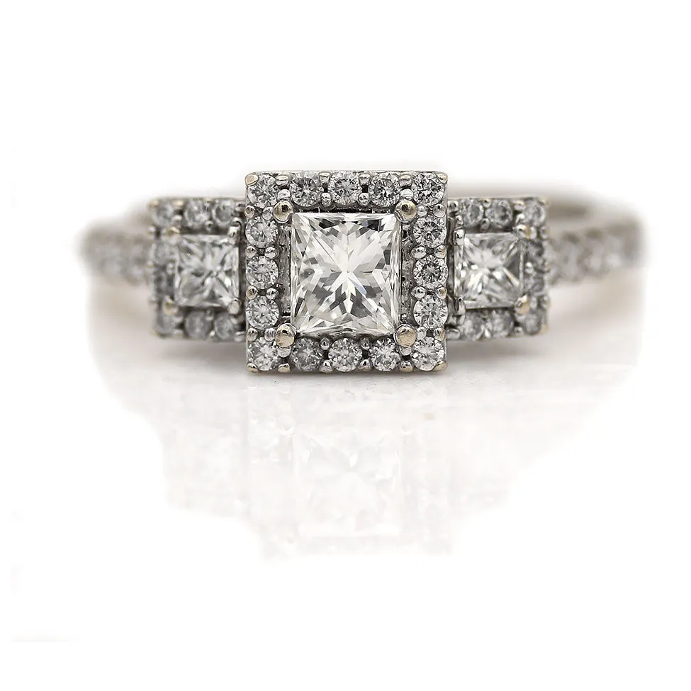 Vintage 1.05 CTW Art Deco Style Princess Cut Diamond Halo Engagement Ring