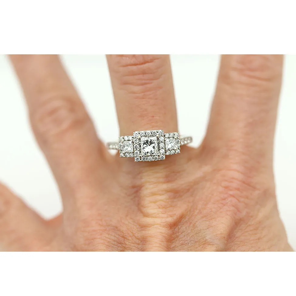Vintage 1.05 CTW Art Deco Style Princess Cut Diamond Halo Engagement Ring