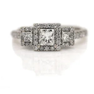 Vintage 1.05 CTW Art Deco Style Princess Cut Diamond Halo Engagement Ring
