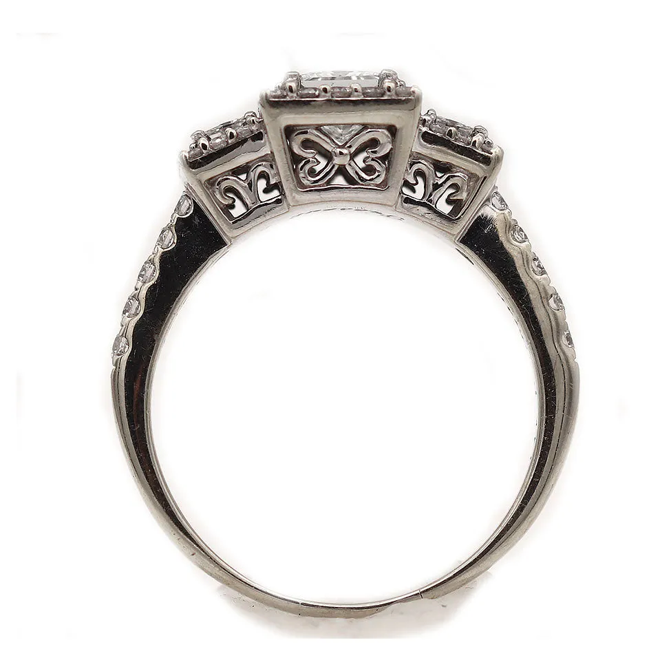Vintage 1.05 CTW Art Deco Style Princess Cut Diamond Halo Engagement Ring