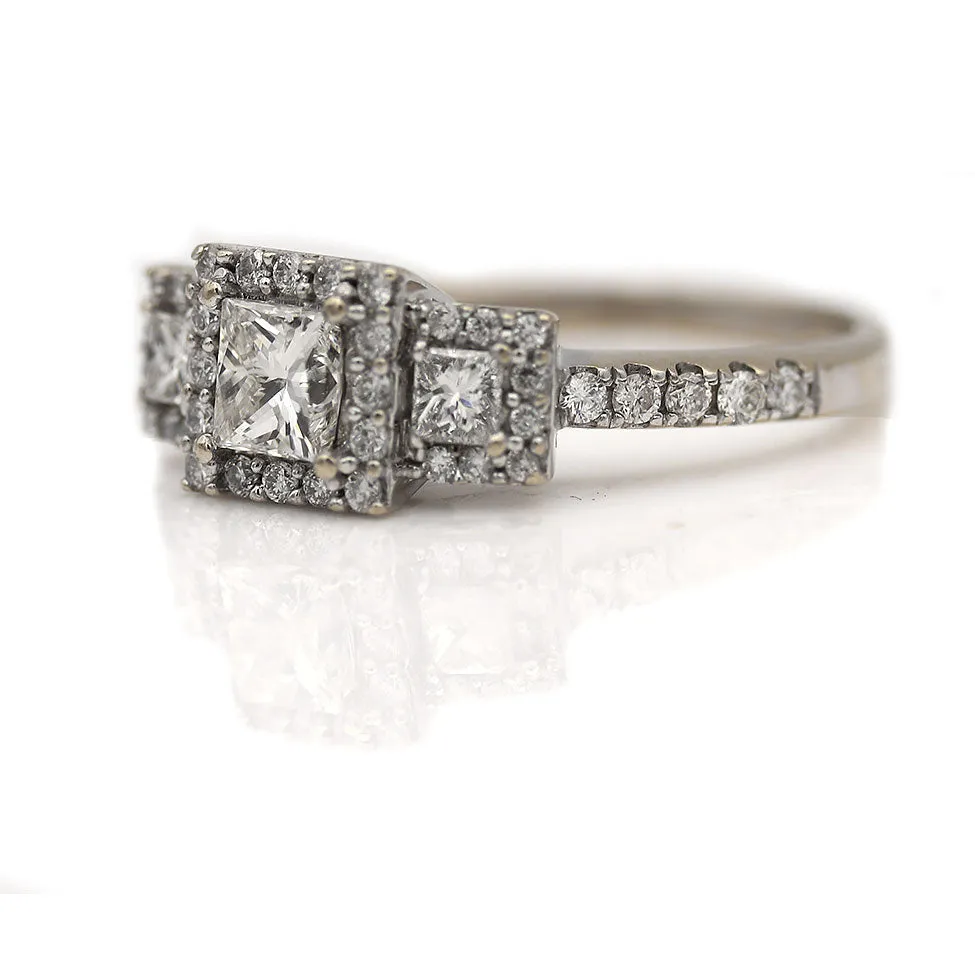 Vintage 1.05 CTW Art Deco Style Princess Cut Diamond Halo Engagement Ring
