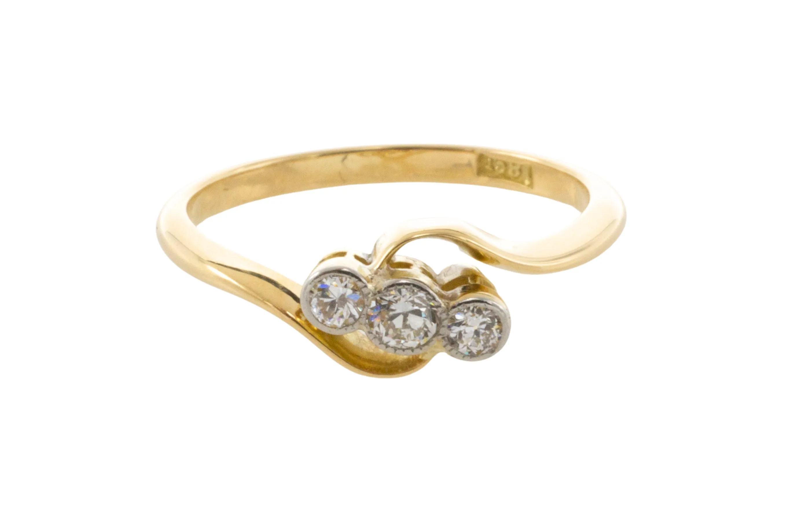 Vintage 18 carat gold swirl ring with diamonds