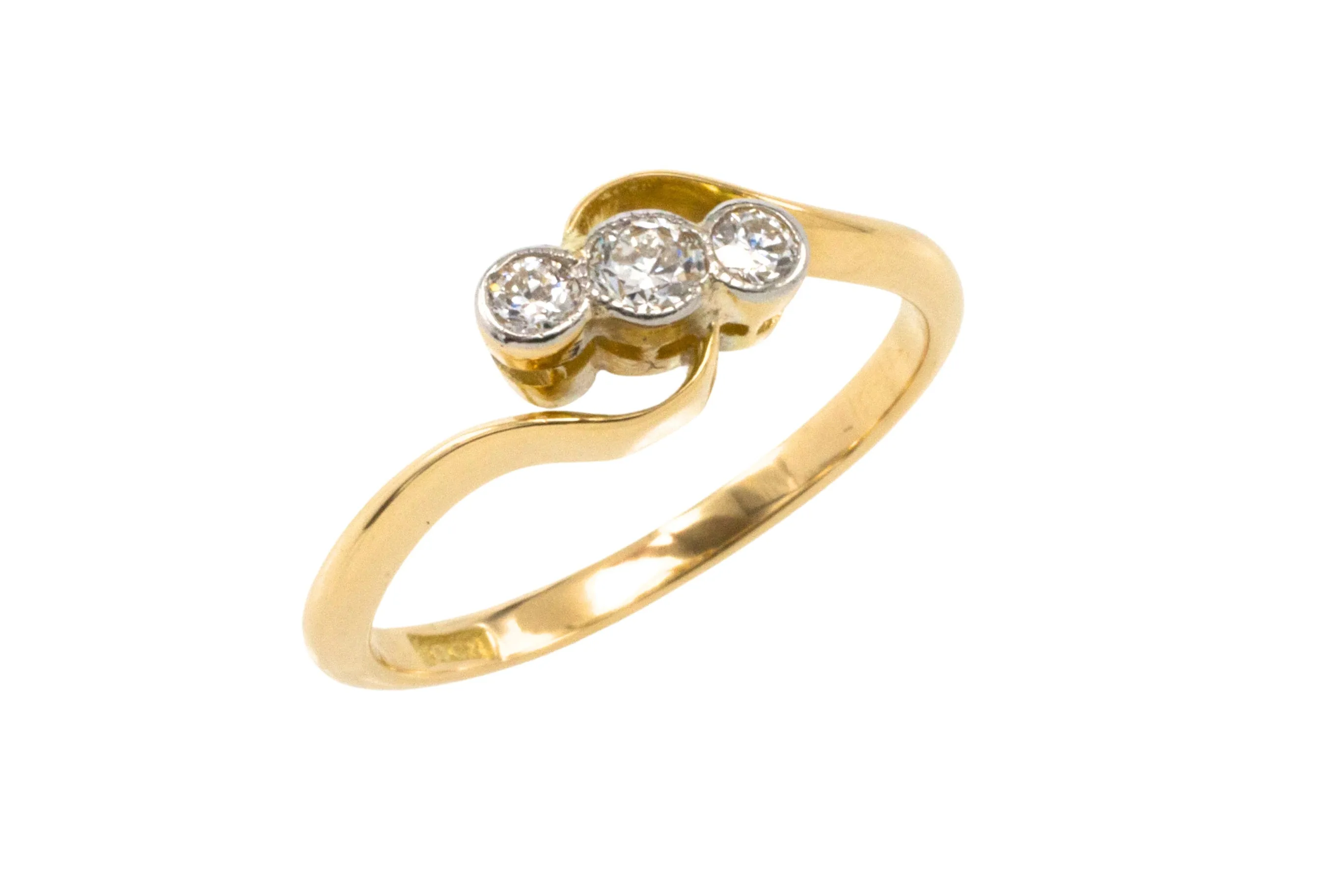 Vintage 18 carat gold swirl ring with diamonds