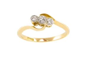 Vintage 18 carat gold swirl ring with diamonds