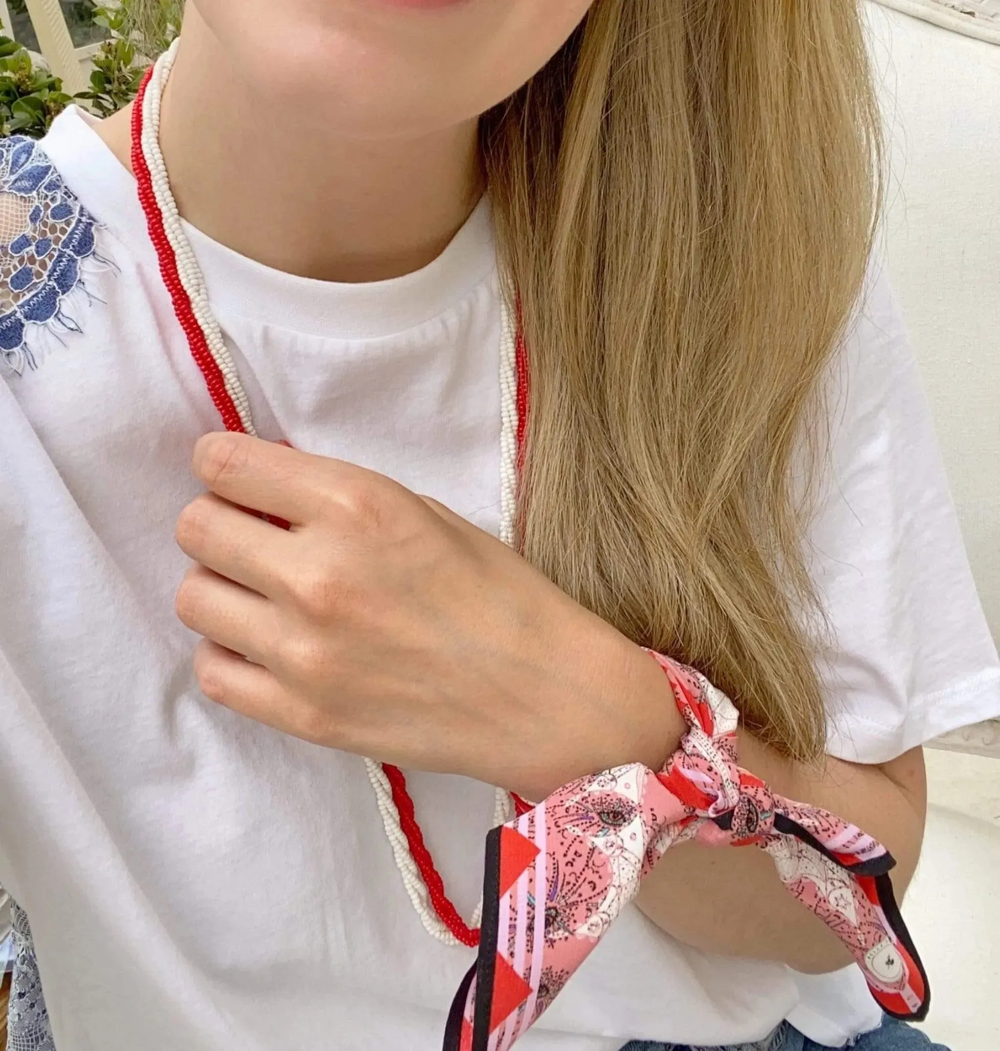 Vintage 1930s Czech Red & White Beaded Necklace Set