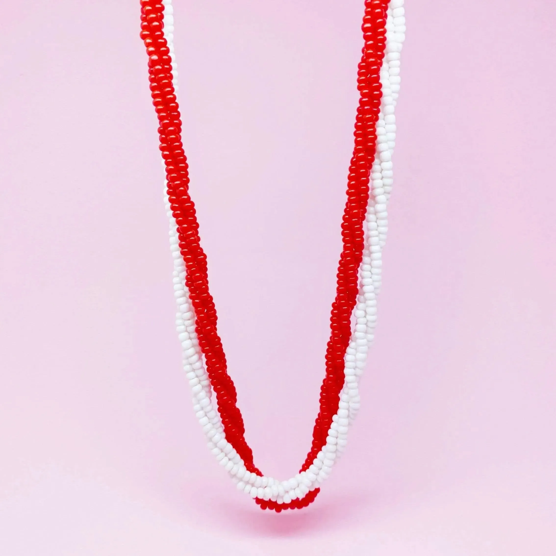 Vintage 1930s Czech Red & White Beaded Necklace Set