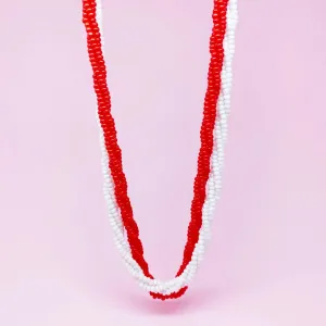 Vintage 1930s Czech Red & White Beaded Necklace Set