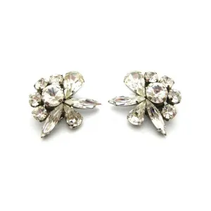 Vintage 1950's Diamante Floral Clip Earrings