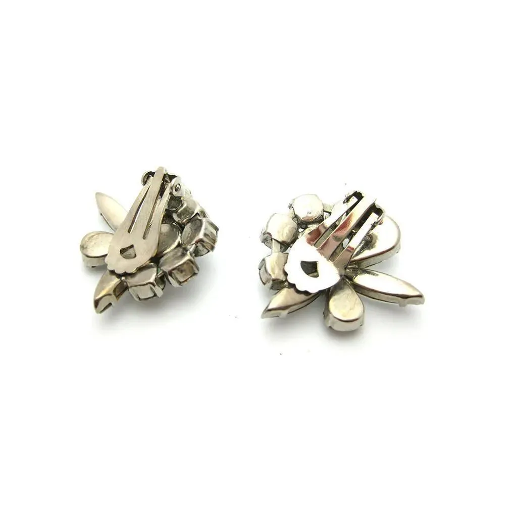 Vintage 1950's Diamante Floral Clip Earrings