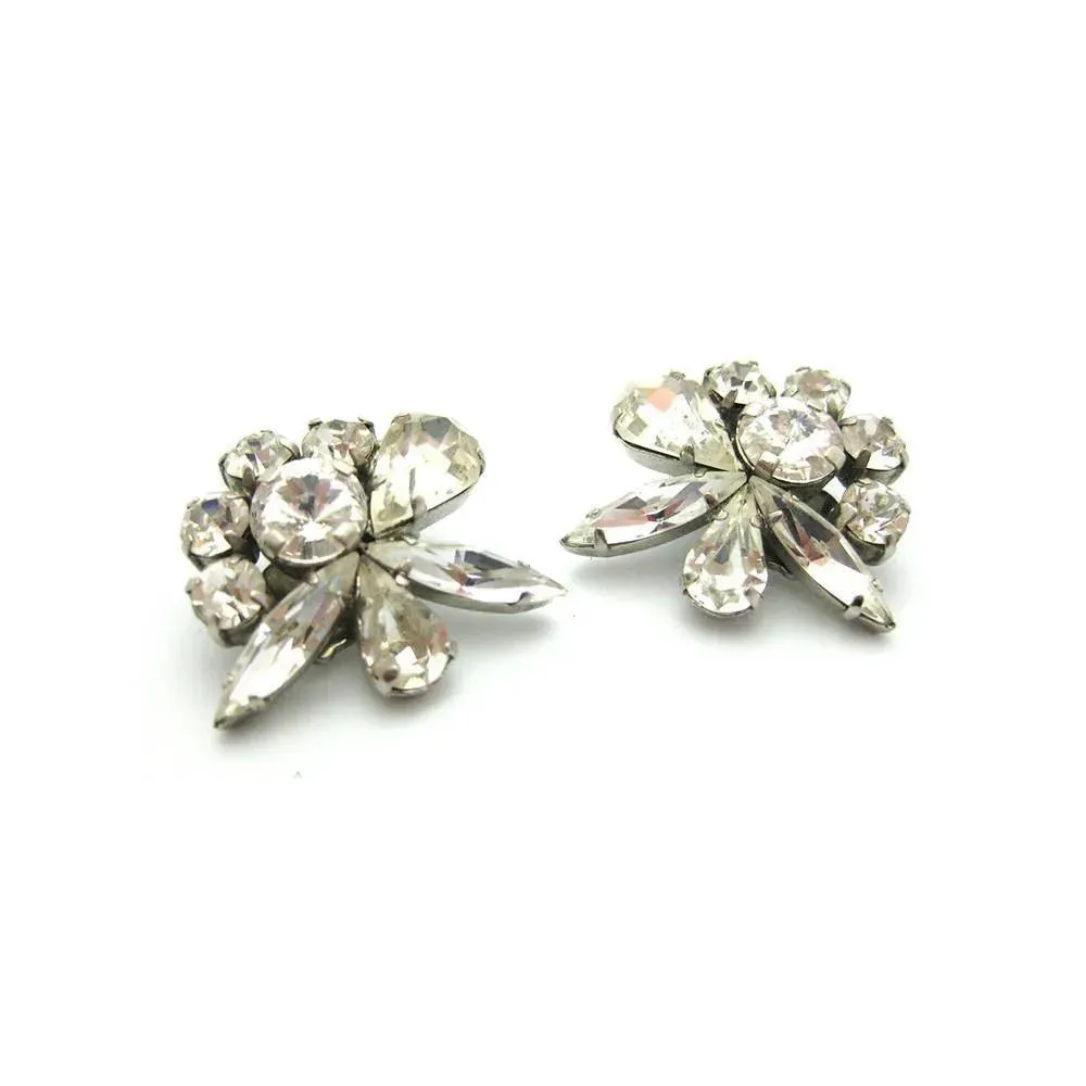 Vintage 1950's Diamante Floral Clip Earrings