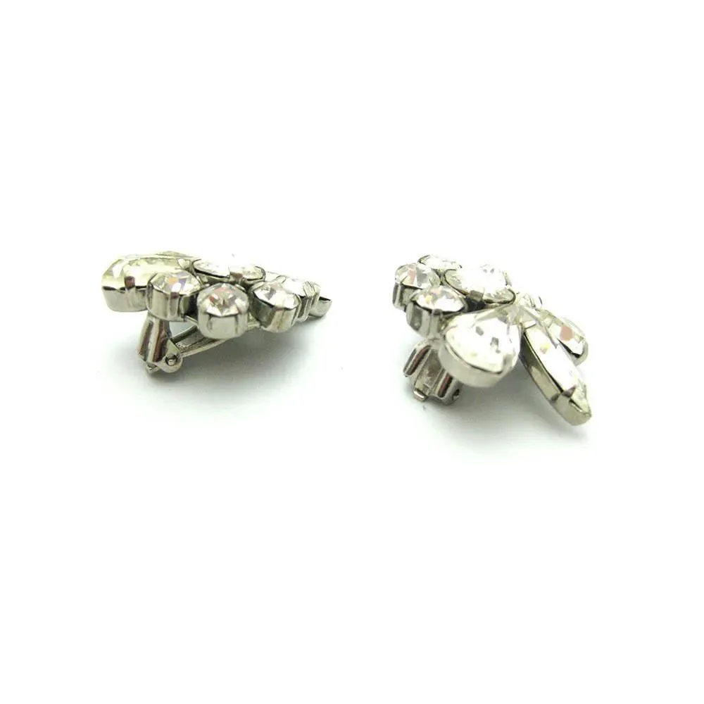 Vintage 1950's Diamante Floral Clip Earrings