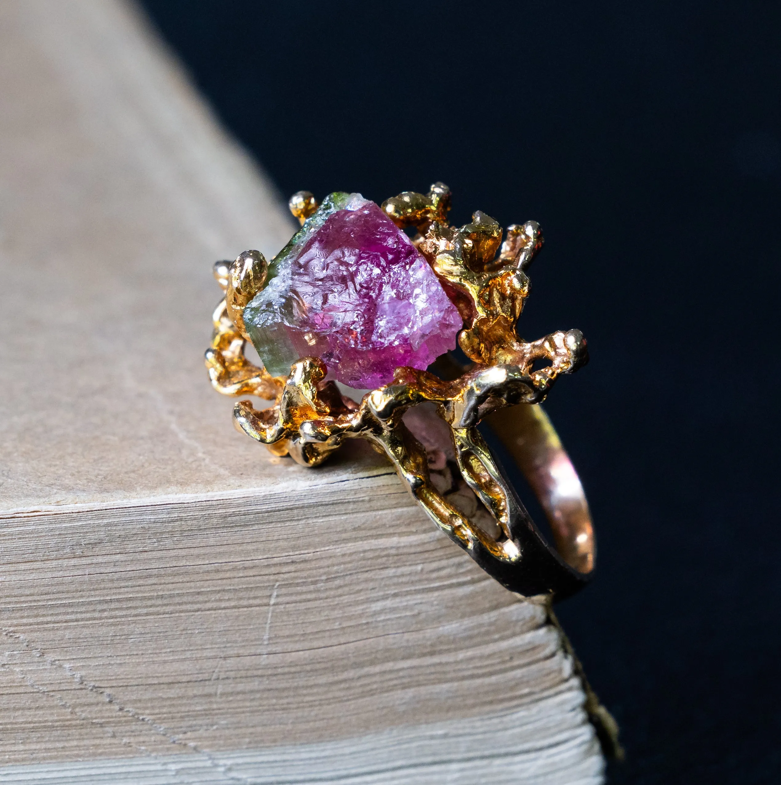 Vintage, 1970s watermelon tourmaline cocktail ring