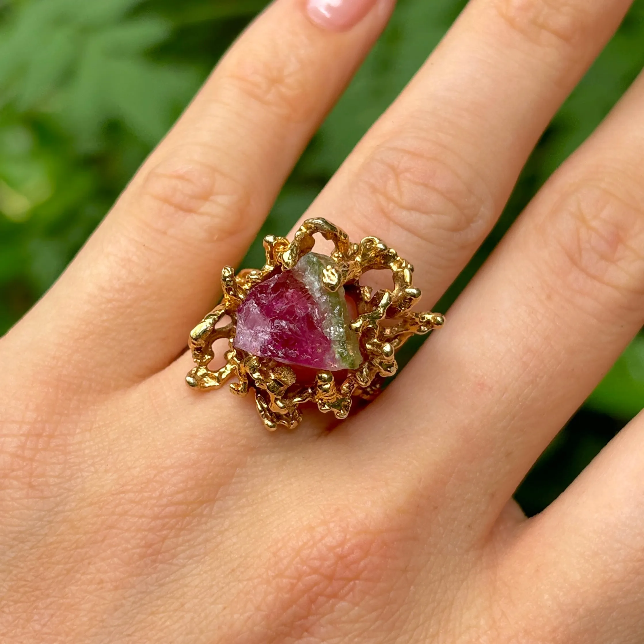 Vintage, 1970s watermelon tourmaline cocktail ring