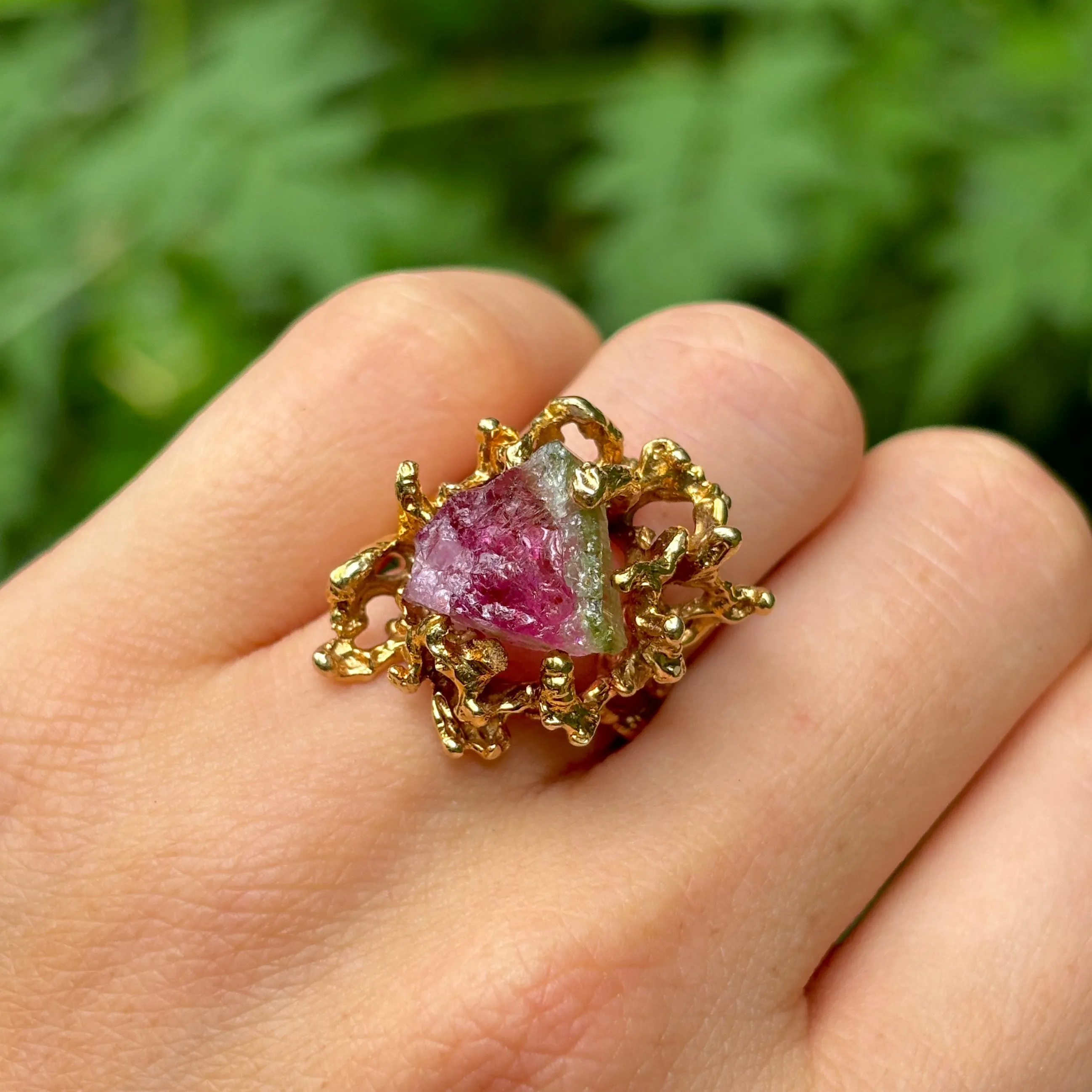Vintage, 1970s watermelon tourmaline cocktail ring