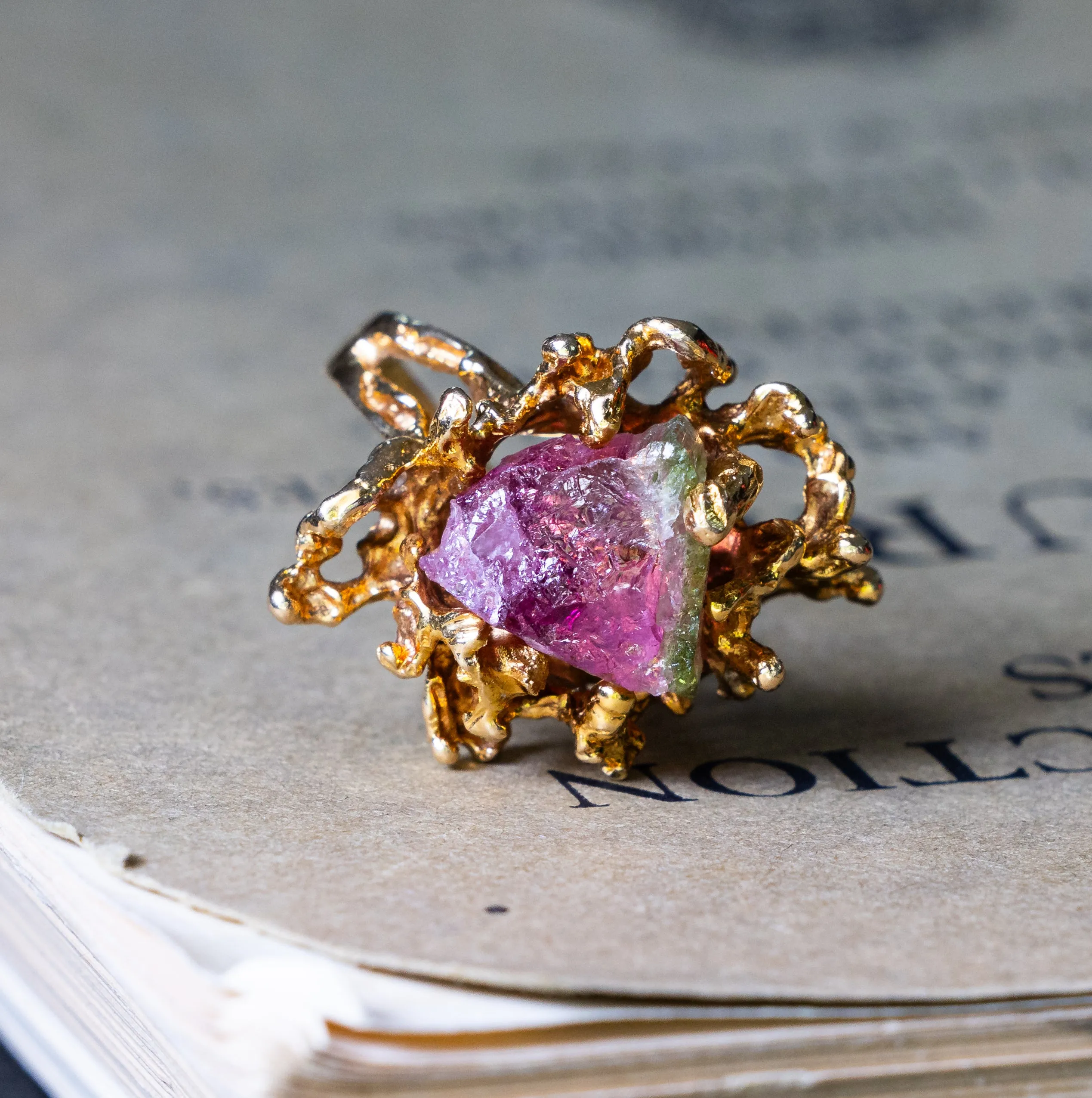 Vintage, 1970s watermelon tourmaline cocktail ring
