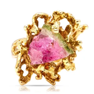 Vintage, 1970s watermelon tourmaline cocktail ring