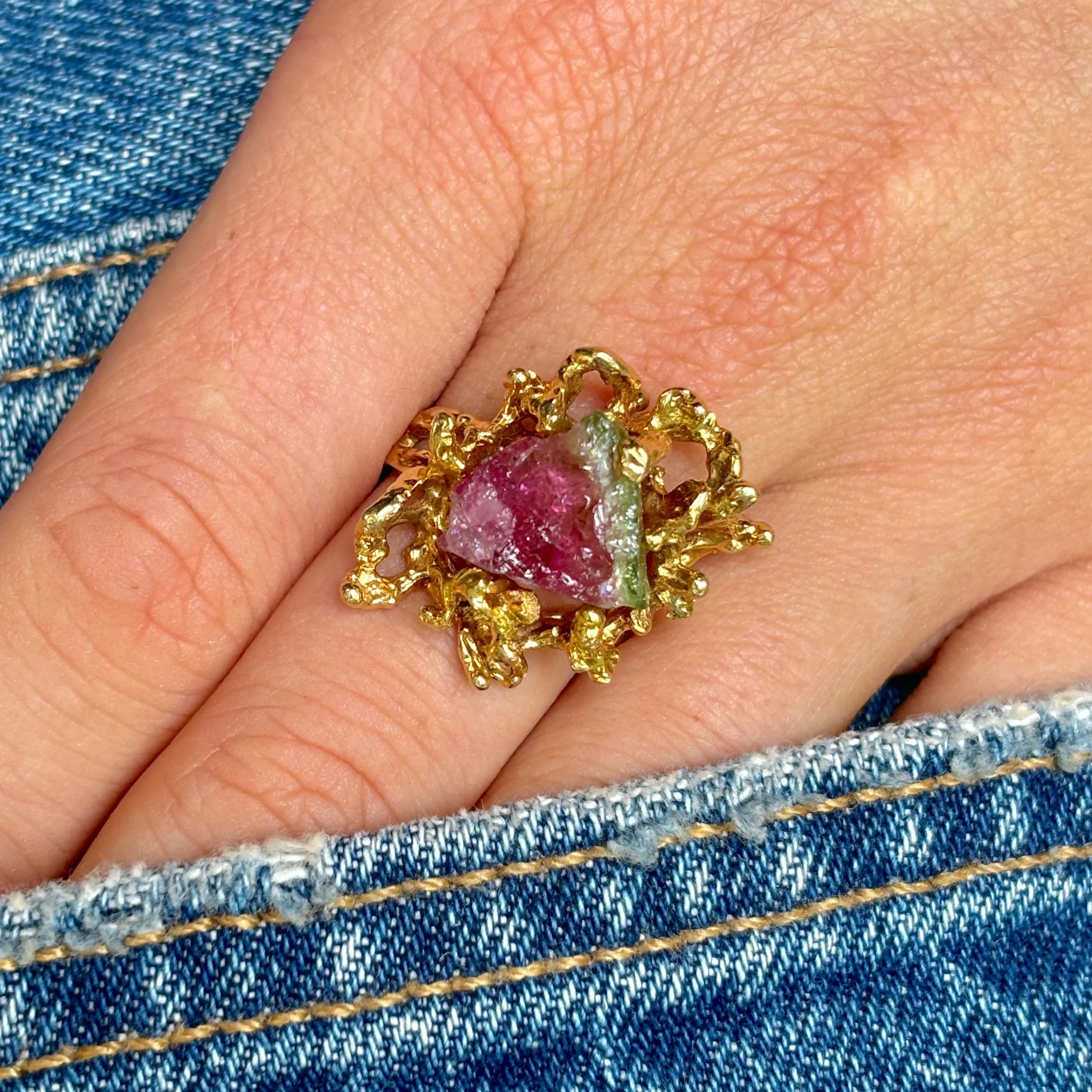 Vintage, 1970s watermelon tourmaline cocktail ring